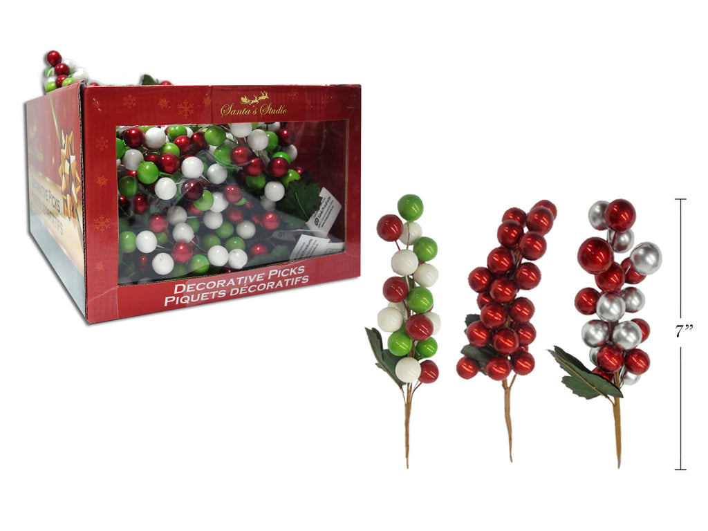Carton of 48 Christmas Pearlized Holly Berry Picks